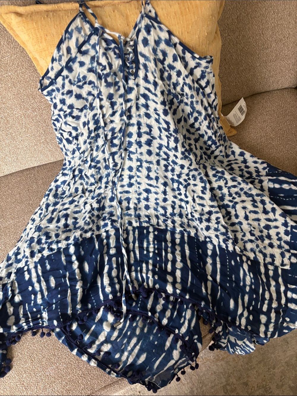 Navy and White Printed Swim Coverup Dress